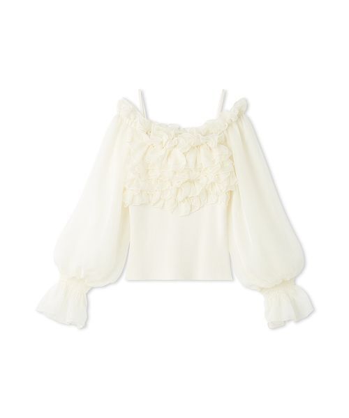 SNIDEL（スナイデル）の「デザインシアーフリルニットプルオーバー（ニット/セーター・レディース・マルチ/ホワイト/イエロー・F）」の2枚目の写真