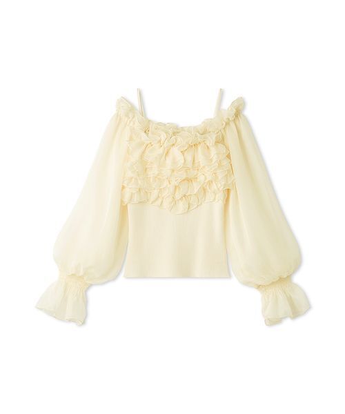 SNIDEL（スナイデル）の「デザインシアーフリルニットプルオーバー（ニット/セーター・レディース・マルチ/ホワイト/イエロー・F）」の3枚目の写真