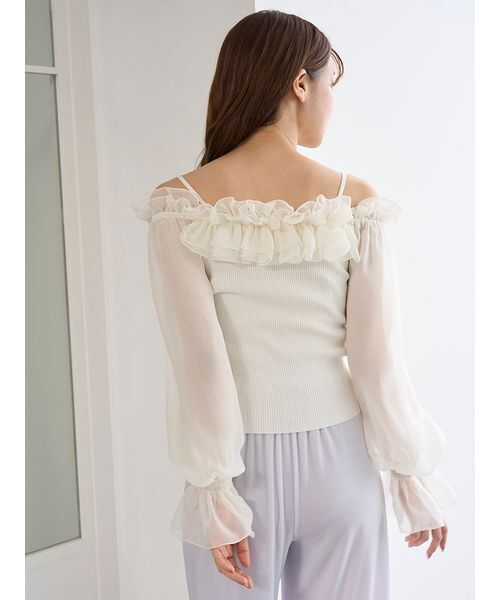 SNIDEL（スナイデル）の「デザインシアーフリルニットプルオーバー（ニット/セーター・レディース・マルチ/ホワイト/イエロー・F）」の6枚目の写真