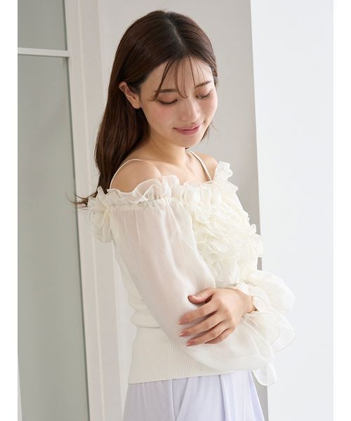 SNIDEL（スナイデル）の「デザインシアーフリルニットプルオーバー（ニット/セーター・レディース・マルチ/ホワイト/イエロー・F）」の7枚目の写真