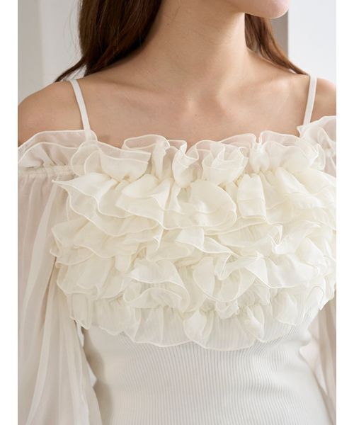 SNIDEL（スナイデル）の「デザインシアーフリルニットプルオーバー（ニット/セーター・レディース・マルチ/ホワイト/イエロー・F）」の8枚目の写真