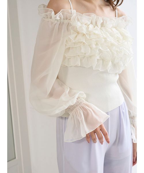 SNIDEL（スナイデル）の「デザインシアーフリルニットプルオーバー（ニット/セーター・レディース・マルチ/ホワイト/イエロー・F）」の9枚目の写真