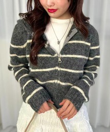 Stripe Knit Zip Hoodie