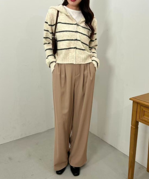 mebole(メボレ)の「Stripe Knit Zip Hoodie(Tシャツ/カットソー・レディース・ホワイト/ブラウン/グレー・FREE)」の20枚目の写真