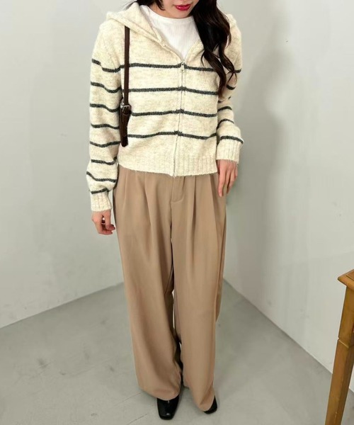 mebole(メボレ)の「Stripe Knit Zip Hoodie(Tシャツ/カットソー・レディース・ホワイト/ブラウン/グレー・FREE)」の17枚目の写真