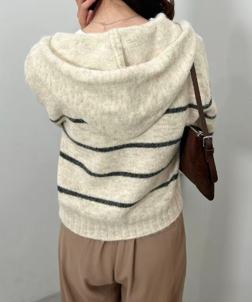 mebole(メボレ)の「Stripe Knit Zip Hoodie(Tシャツ/カットソー・レディース・ホワイト/ブラウン/グレー・FREE)」の21枚目の写真