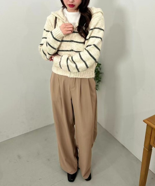 mebole(メボレ)の「Stripe Knit Zip Hoodie(Tシャツ/カットソー・レディース・ホワイト/ブラウン/グレー・FREE)」の18枚目の写真