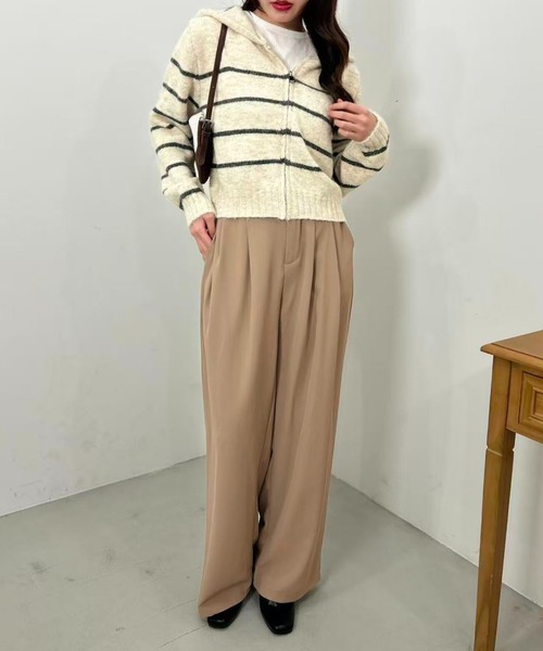 mebole(メボレ)の「Stripe Knit Zip Hoodie(Tシャツ/カットソー・レディース・ホワイト/ブラウン/グレー・FREE)」の19枚目の写真