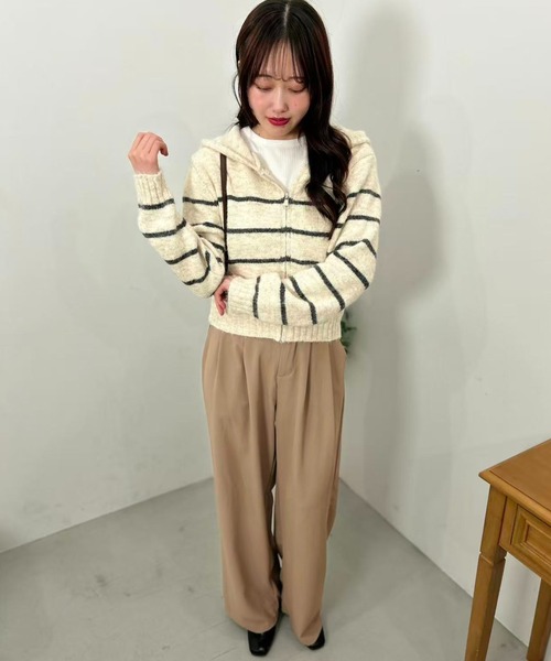mebole(メボレ)の「Stripe Knit Zip Hoodie(Tシャツ/カットソー・レディース・ホワイト/ブラウン/グレー・FREE)」の15枚目の写真
