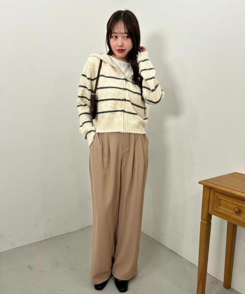 mebole(メボレ)の「Stripe Knit Zip Hoodie(Tシャツ/カットソー・レディース・ホワイト/ブラウン/グレー・FREE)」の16枚目の写真