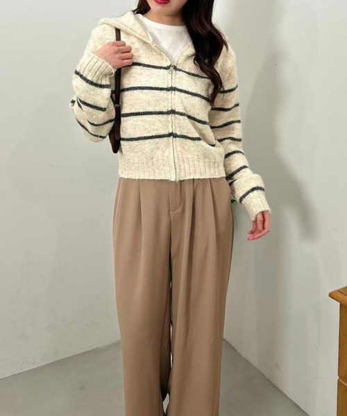 mebole(メボレ)の「Stripe Knit Zip Hoodie(Tシャツ/カットソー・レディース・ホワイト/ブラウン/グレー・FREE)」の12枚目の写真