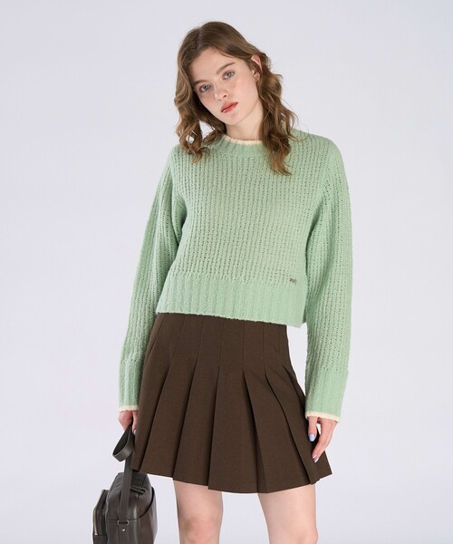 To b. by agnes b.（トゥービーバイアニエスベー）の「バイカラーライン ニット プルオーバー（ニット/セーター・レディース・グリーン系その他・FREE）」の2枚目の写真