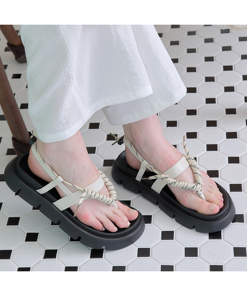 SHOEHI(シューハイ)の「イザベラドローストリングストラップサンダル(2Colors)_S0177(サンダル・レディース・ブラック/アイボリー・22.5cm/23cm/23.5cm/24cm/25cm)」の2枚目の写真