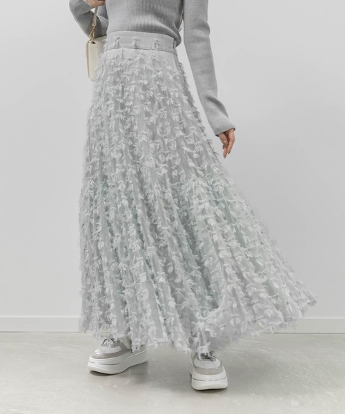 RANDA（ランダ）の「リボンチュールフレアスカート（スカート・レディース・クリーム/ブルー/ピンク・0/1）」の3枚目の写真