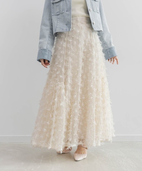 RANDA（ランダ）の「リボンチュールフレアスカート（スカート・レディース・クリーム/ブルー/ピンク・0/1）」の2枚目の写真