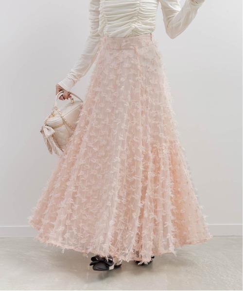 RANDA（ランダ）の「リボンチュールフレアスカート（スカート・レディース・クリーム/ブルー/ピンク・0/1）」の4枚目の写真