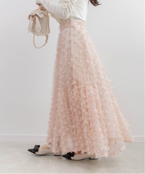 RANDA（ランダ）の「リボンチュールフレアスカート（スカート・レディース・クリーム/ブルー/ピンク・0/1）」の5枚目の写真