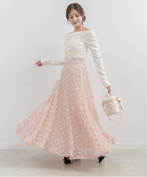 RANDA（ランダ）の「リボンチュールフレアスカート（スカート・レディース・クリーム/ブルー/ピンク・0/1）」の10枚目の写真