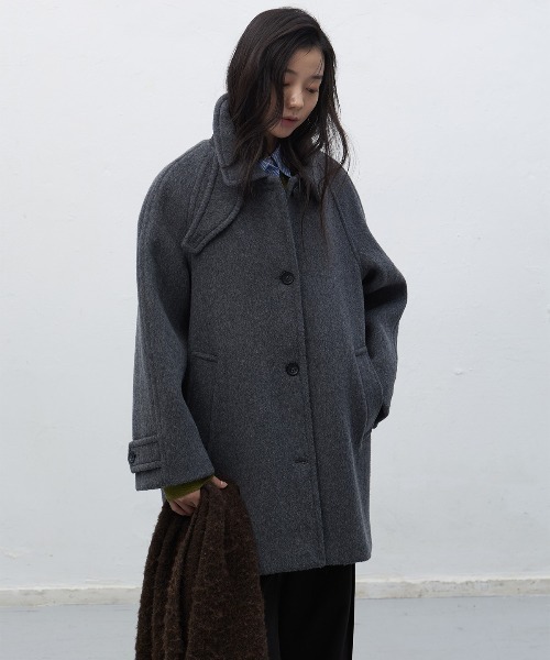 GENERAL IDEA（ジェネラルアイデア）の「【GENERAL IDEA】ウールバルマカンハーフコート / WOOL BALMACAN HALF-COAT（チェスターコート・レディース・ネイビー/オートミール/チャコール・L/M/S）」の2枚目の写真