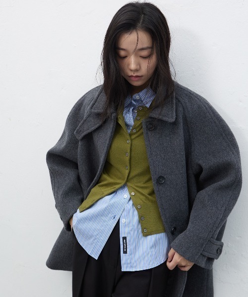 GENERAL IDEA（ジェネラルアイデア）の「【GENERAL IDEA】ウールバルマカンハーフコート / WOOL BALMACAN HALF-COAT（チェスターコート・レディース・ネイビー/オートミール/チャコール・L/M/S）」の5枚目の写真