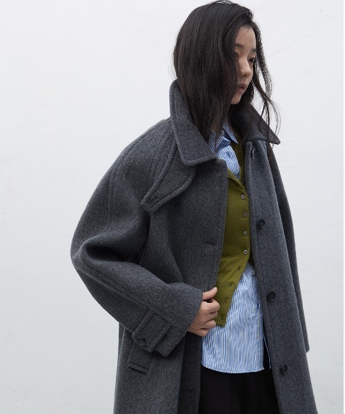 GENERAL IDEA（ジェネラルアイデア）の「【GENERAL IDEA】ウールバルマカンハーフコート / WOOL BALMACAN HALF-COAT（チェスターコート・レディース・ネイビー/オートミール/チャコール・L/M/S）」の6枚目の写真