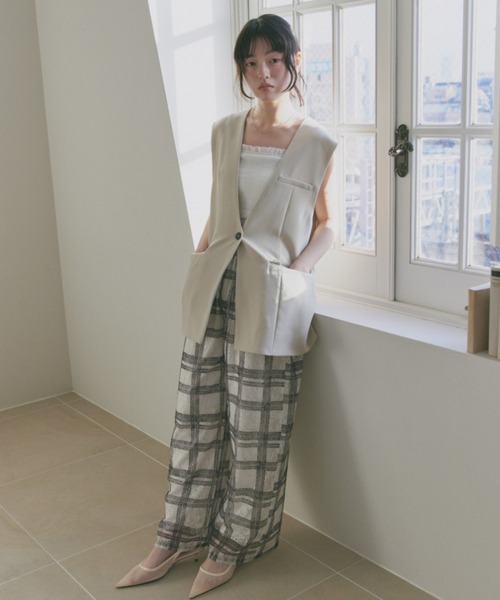 Freesia by andme(フリージアバイアンドミー)の「レースチェックワイドイージーパンツ(その他パンツ・レディース・アイボリー/ブラック・L/M)」の8枚目の写真