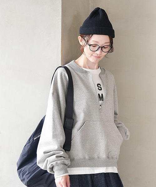 SOLAMONAT(ソラモナ)の「ふわりと裏毛 ハーフジッププルオーバー(Tシャツ/カットソー・レディース・杢グレー/ブラック/オートミール・FREE)」の6枚目の写真