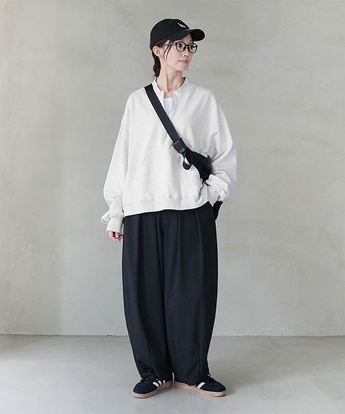SOLAMONAT(ソラモナ)の「ふわりと裏毛 ハーフジッププルオーバー(Tシャツ/カットソー・レディース・杢グレー/ブラック/オートミール・FREE)」の9枚目の写真
