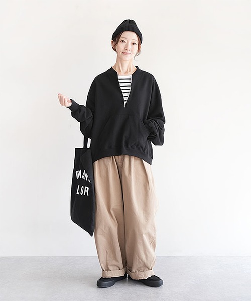 SOLAMONAT(ソラモナ)の「ふわりと裏毛 ハーフジッププルオーバー(Tシャツ/カットソー・レディース・杢グレー/ブラック/オートミール・FREE)」の4枚目の写真