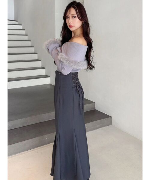 MERCURYDUO（マーキュリーデュオ）の「【追加生産】フェイクファートリミングニット（ニット/セーター・レディース・ライトグレー/オフホワイト/ブラック・FREE）」の21枚目の写真