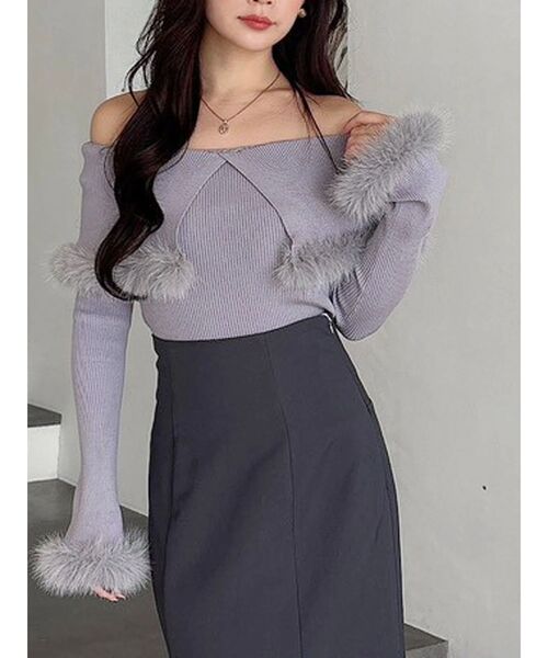 MERCURYDUO（マーキュリーデュオ）の「【追加生産】フェイクファートリミングニット（ニット/セーター・レディース・ライトグレー/オフホワイト/ブラック・FREE）」の19枚目の写真