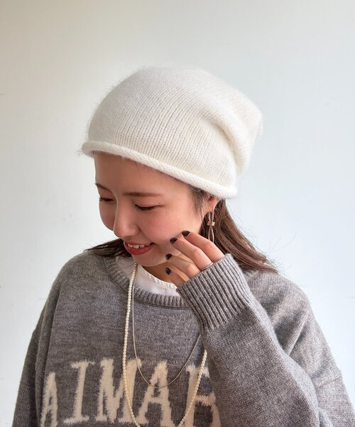 Chez toi(シェトワ)の「アンゴラニット帽(キャップ・レディース・ホワイト/グレー/ブラック・FREE)」の4枚目の写真
