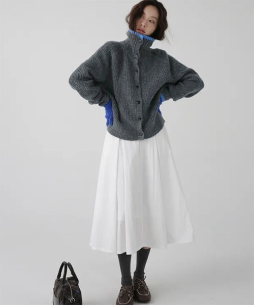 VIBGYOR（ヴィブジョー）の「配色スタンドネックリブボタンカーディガン(CZ)（カーディガン/ボレロ・レディース・ブラウン/チャコール・F）」の7枚目の写真