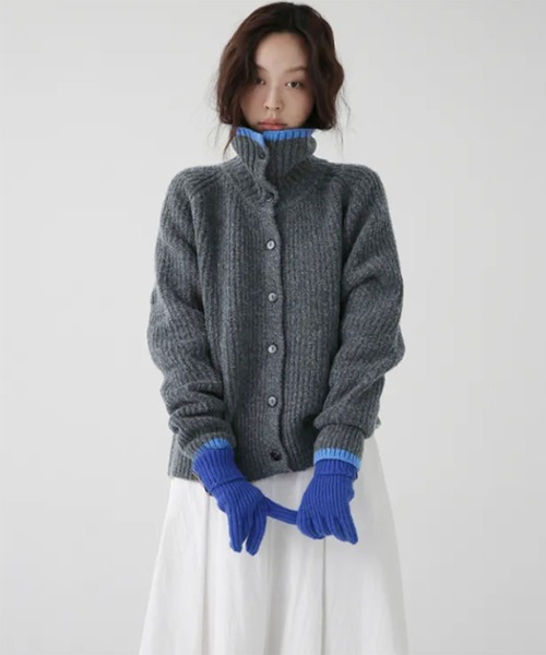 VIBGYOR（ヴィブジョー）の「配色スタンドネックリブボタンカーディガン(CZ)（カーディガン/ボレロ・レディース・ブラウン/チャコール・F）」の8枚目の写真