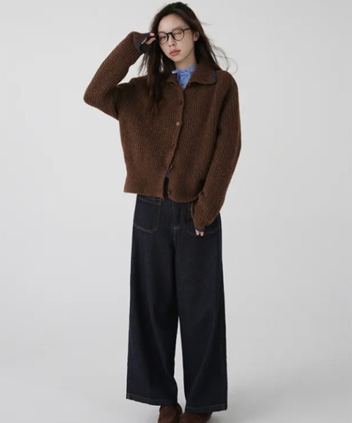 VIBGYOR（ヴィブジョー）の「配色スタンドネックリブボタンカーディガン(CZ)（カーディガン/ボレロ・レディース・ブラウン/チャコール・F）」の15枚目の写真