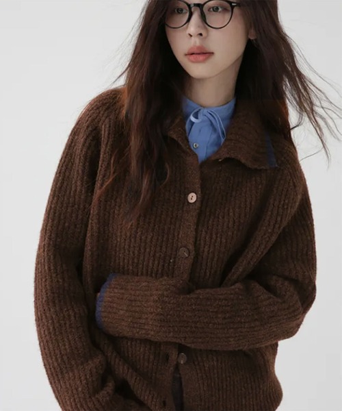 VIBGYOR（ヴィブジョー）の「配色スタンドネックリブボタンカーディガン(CZ)（カーディガン/ボレロ・レディース・ブラウン/チャコール・F）」の16枚目の写真
