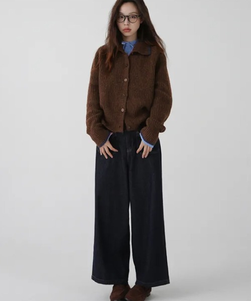 VIBGYOR（ヴィブジョー）の「配色スタンドネックリブボタンカーディガン(CZ)（カーディガン/ボレロ・レディース・ブラウン/チャコール・F）」の17枚目の写真