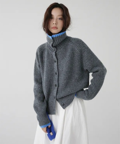 VIBGYOR（ヴィブジョー）の「配色スタンドネックリブボタンカーディガン(CZ)（カーディガン/ボレロ・レディース・ブラウン/チャコール・F）」の18枚目の写真