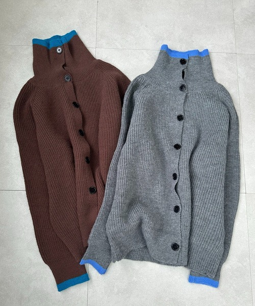 VIBGYOR（ヴィブジョー）の「配色スタンドネックリブボタンカーディガン(CZ)（カーディガン/ボレロ・レディース・ブラウン/チャコール・F）」の19枚目の写真