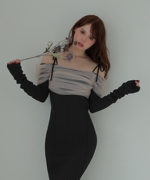 M DOLLY(エムドリー)の「*M DOLLY original* chiffon terra knit dress/シフォンテラニットドレス(ワンピース・レディース・ベージュ/ブラック・FREE)」の8枚目の写真