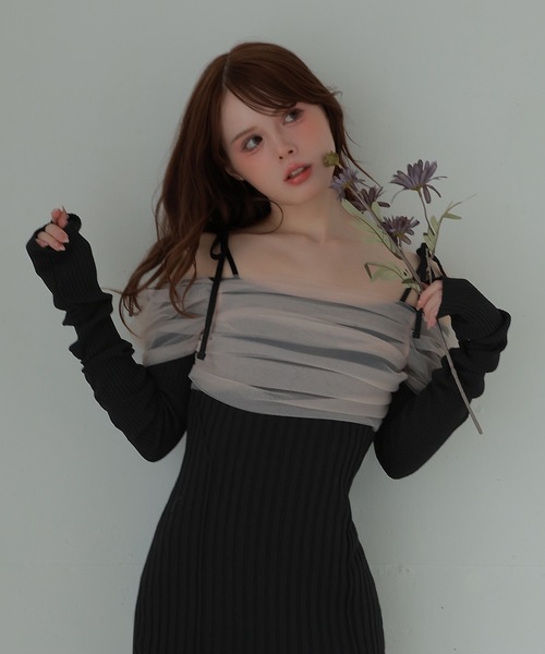 M DOLLY(エムドリー)の「*M DOLLY original* chiffon terra knit dress/シフォンテラニットドレス(ワンピース・レディース・ベージュ/ブラック・FREE)」の9枚目の写真