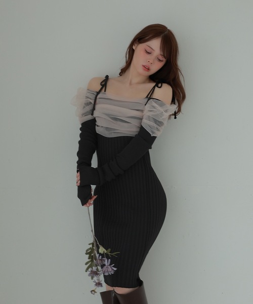 M DOLLY(エムドリー)の「*M DOLLY original* chiffon terra knit dress/シフォンテラニットドレス(ワンピース・レディース・ベージュ/ブラック・FREE)」の10枚目の写真