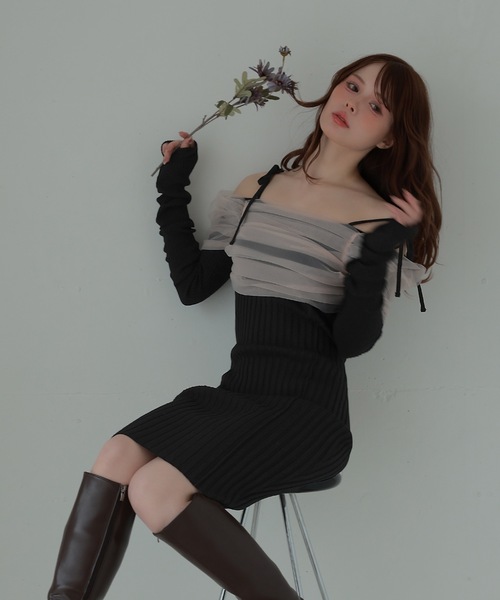 M DOLLY(エムドリー)の「*M DOLLY original* chiffon terra knit dress/シフォンテラニットドレス(ワンピース・レディース・ベージュ/ブラック・FREE)」の11枚目の写真