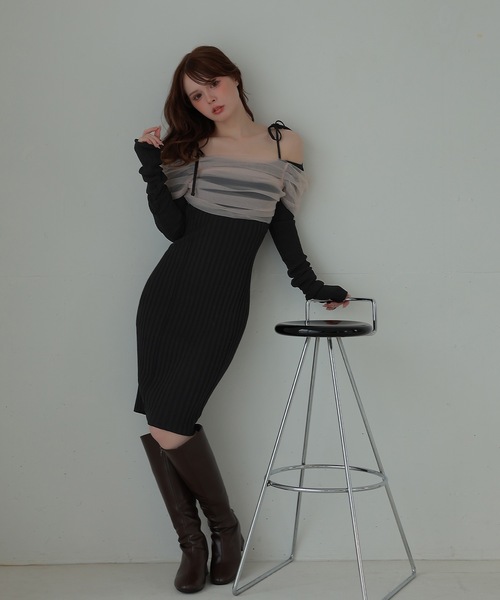 M DOLLY(エムドリー)の「*M DOLLY original* chiffon terra knit dress/シフォンテラニットドレス(ワンピース・レディース・ベージュ/ブラック・FREE)」の12枚目の写真
