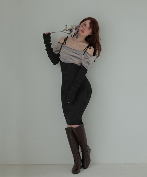 M DOLLY(エムドリー)の「*M DOLLY original* chiffon terra knit dress/シフォンテラニットドレス(ワンピース・レディース・ベージュ/ブラック・FREE)」の13枚目の写真