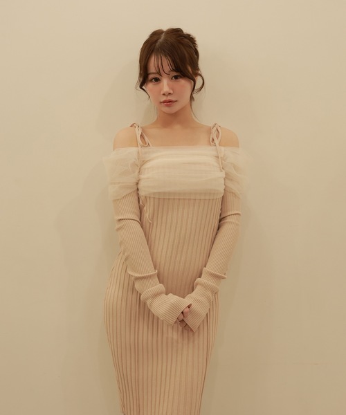 M DOLLY(エムドリー)の「*M DOLLY original* chiffon terra knit dress/シフォンテラニットドレス(ワンピース・レディース・ベージュ/ブラック・FREE)」の14枚目の写真