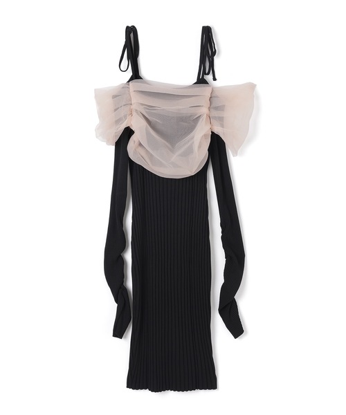 M DOLLY(エムドリー)の「*M DOLLY original* chiffon terra knit dress/シフォンテラニットドレス(ワンピース・レディース・ベージュ/ブラック・FREE)」の4枚目の写真
