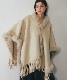 極美品 アマカ AMACA フォックスファー 2way ウールポンチョ コート AMACA アマカ ケープ ポンチョ アウター ファー フォックス グレー