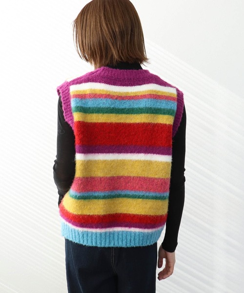 Three Four Time(スリーフォータイム)の「ランダムマルチボーダーベスト(ニット/セーター・レディース・パープル/ブルー・FREE)」の11枚目の写真