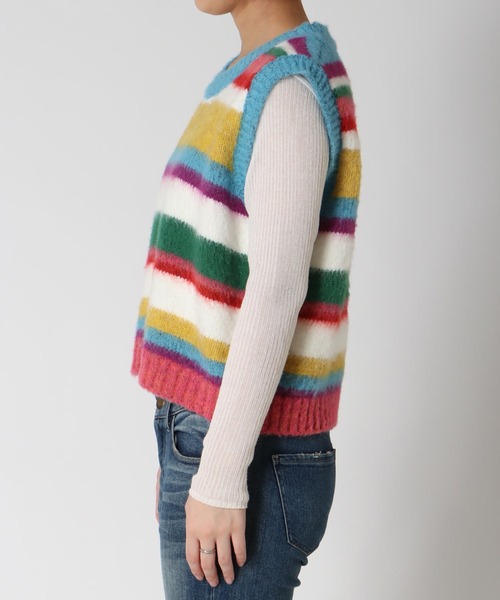 Three Four Time(スリーフォータイム)の「ランダムマルチボーダーベスト(ニット/セーター・レディース・パープル/ブルー・FREE)」の16枚目の写真